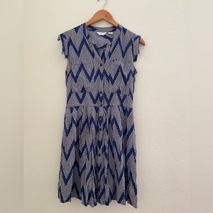 Dress from Anthropologie. Blue and white pattern.